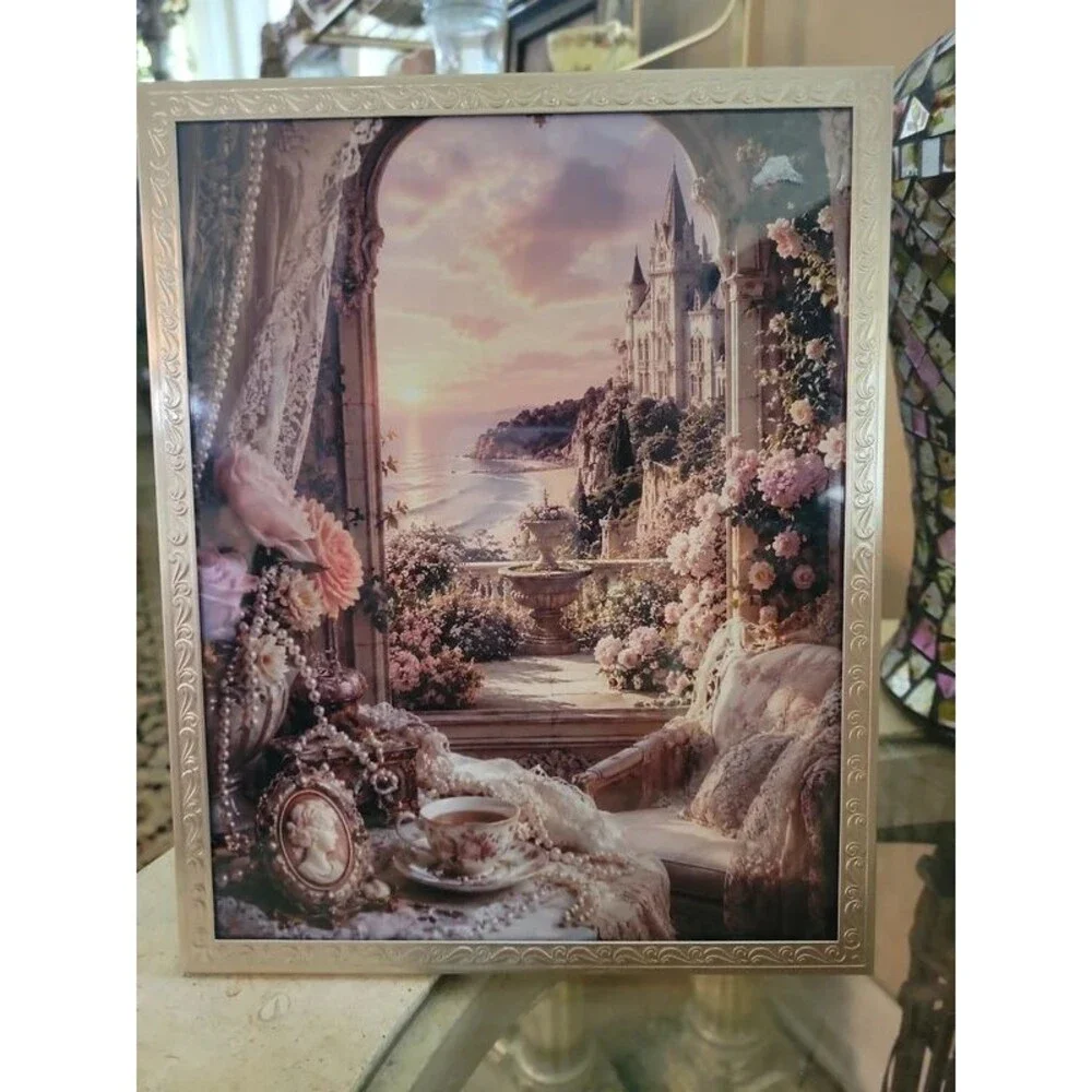 Victorian romantic Seaside Castle picture silvertoned 8x10 frame